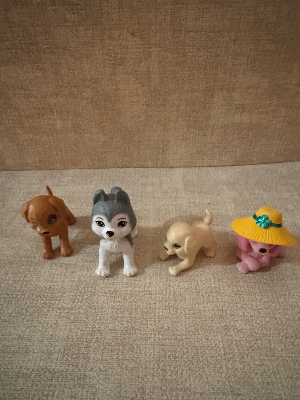 Miniature Toy Puppy Set - Assorted Colors (Gray, Brown, Cream, Pink)